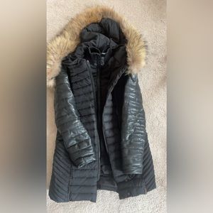 black XS Rudsak genuine leather and fox fur winter coat.